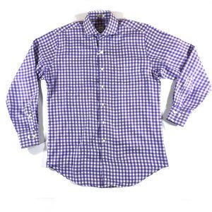 Peter Millar Button Front Shirt Mens Size M Medium Purple White Long Sleeve